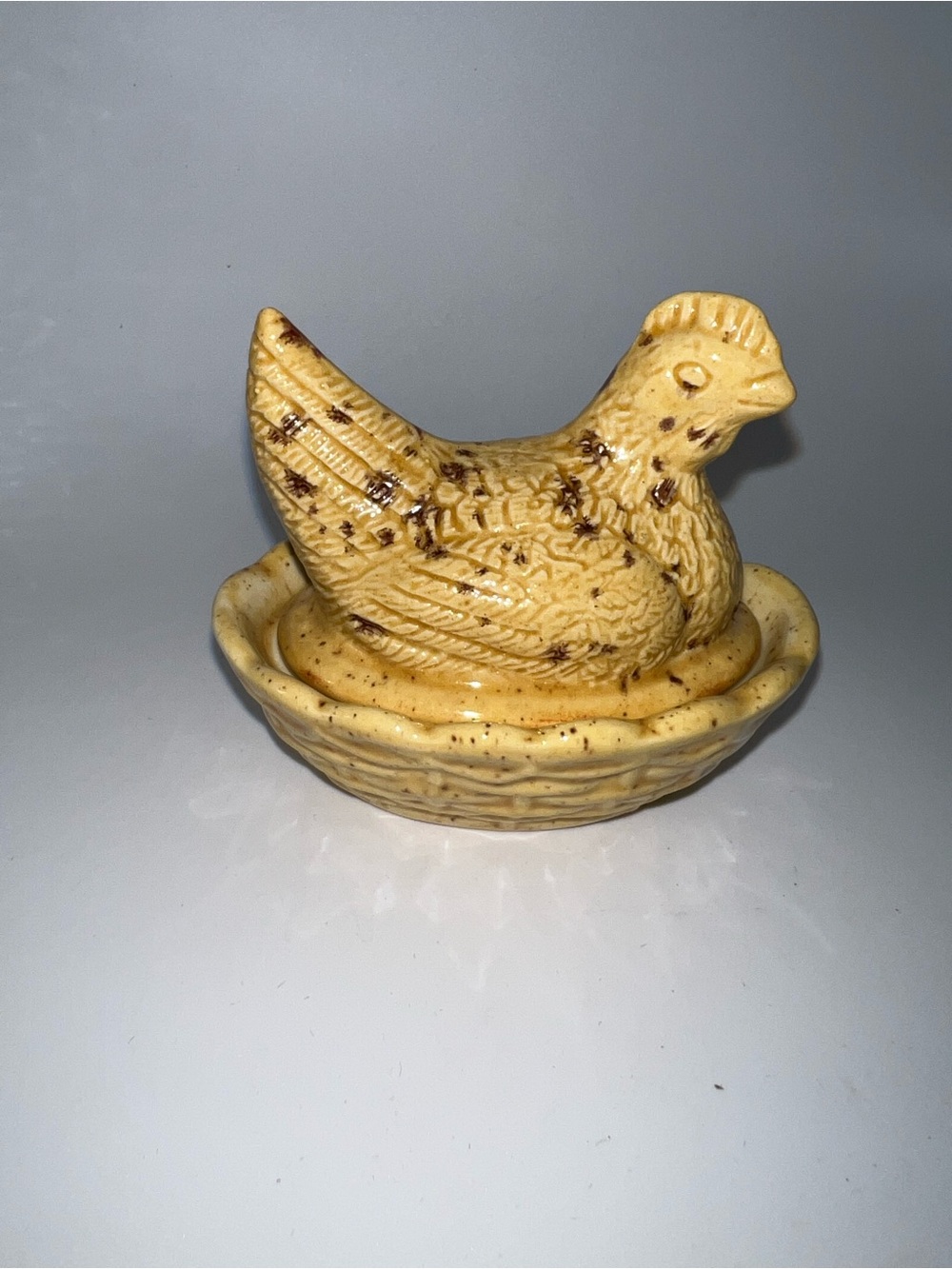 Yellow Ceramic Hen on Nest Bird Dish - Unbranded